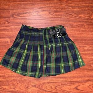 Plaid Pleated Skirt with Buckle Detail